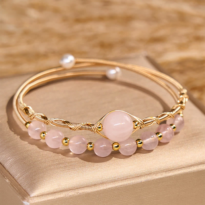 WORN WITHIN Natural Rose Quartz Love Healing Metal Cuff Bracelet Bangle