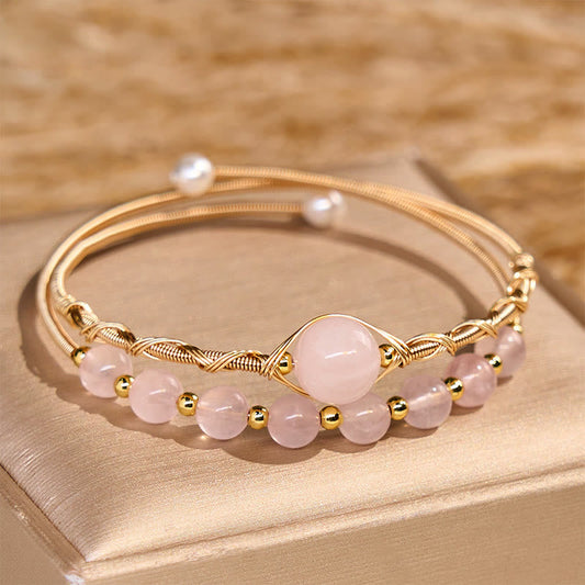 WORN WITHIN Natural Rose Quartz Love Healing Metal Cuff Bracelet Bangle