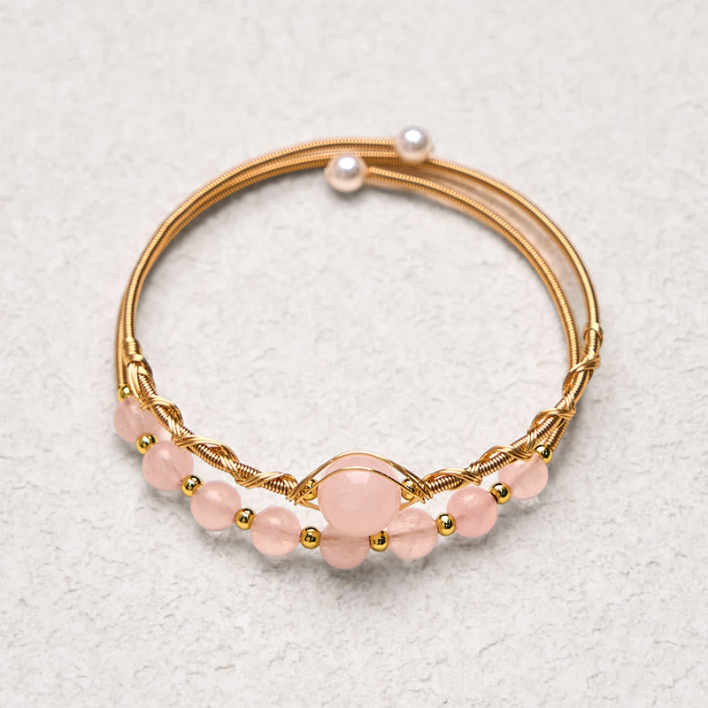 WORN WITHIN Natural Rose Quartz Love Healing Metal Cuff Bracelet Bangle
