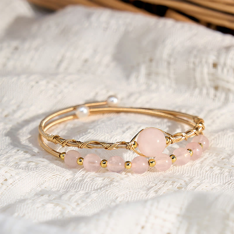 WORN WITHIN Natural Rose Quartz Love Healing Metal Cuff Bracelet Bangle