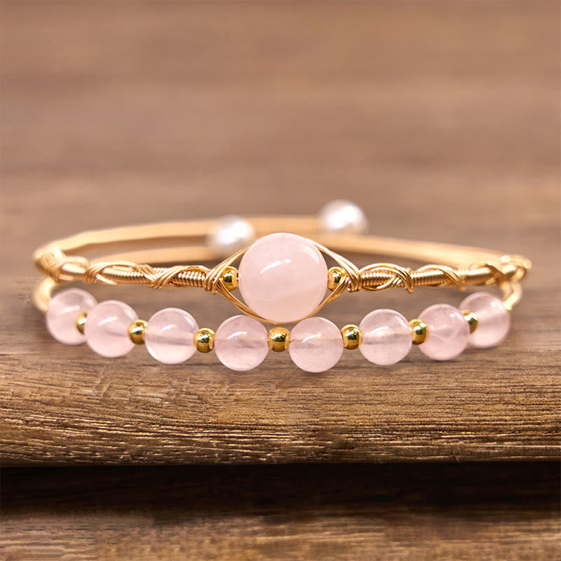 WORN WITHIN Natural Rose Quartz Love Healing Metal Cuff Bracelet Bangle