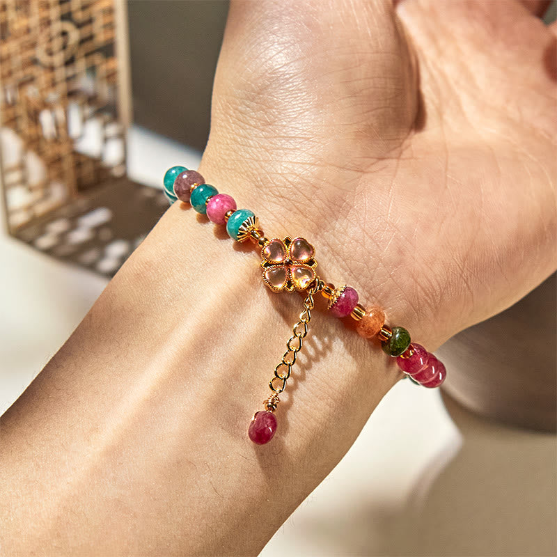 WORN WITHIN Tourmaline Four Leaf Clover Flower Love Bracelet