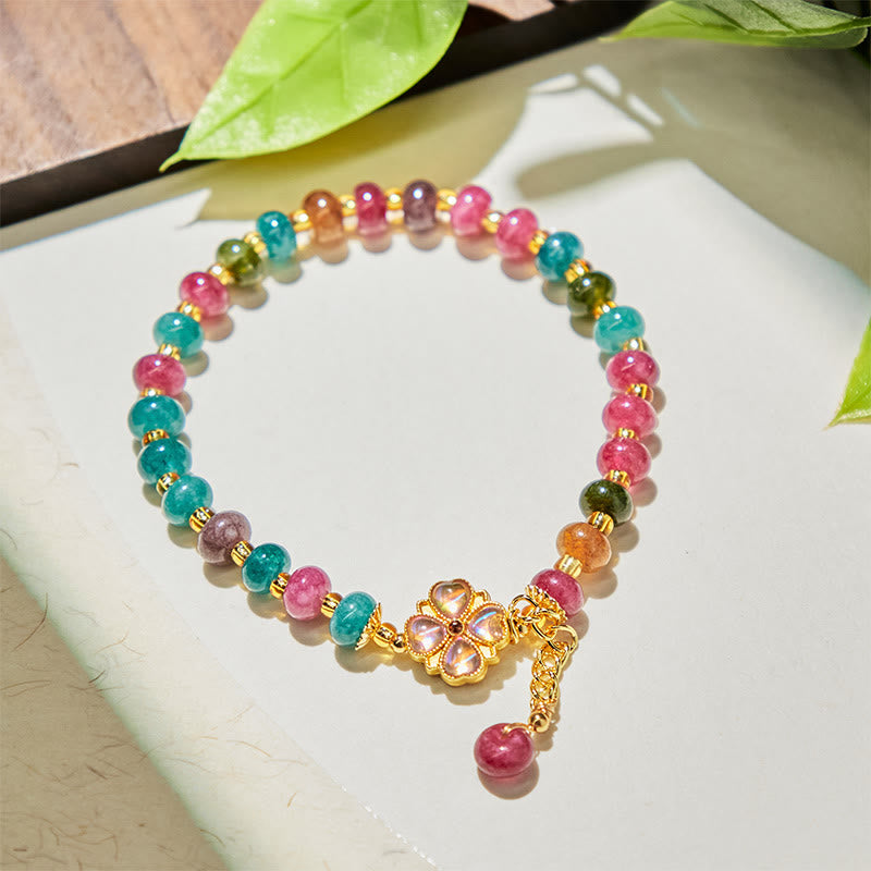 WORN WITHIN Tourmaline Four Leaf Clover Flower Love Bracelet