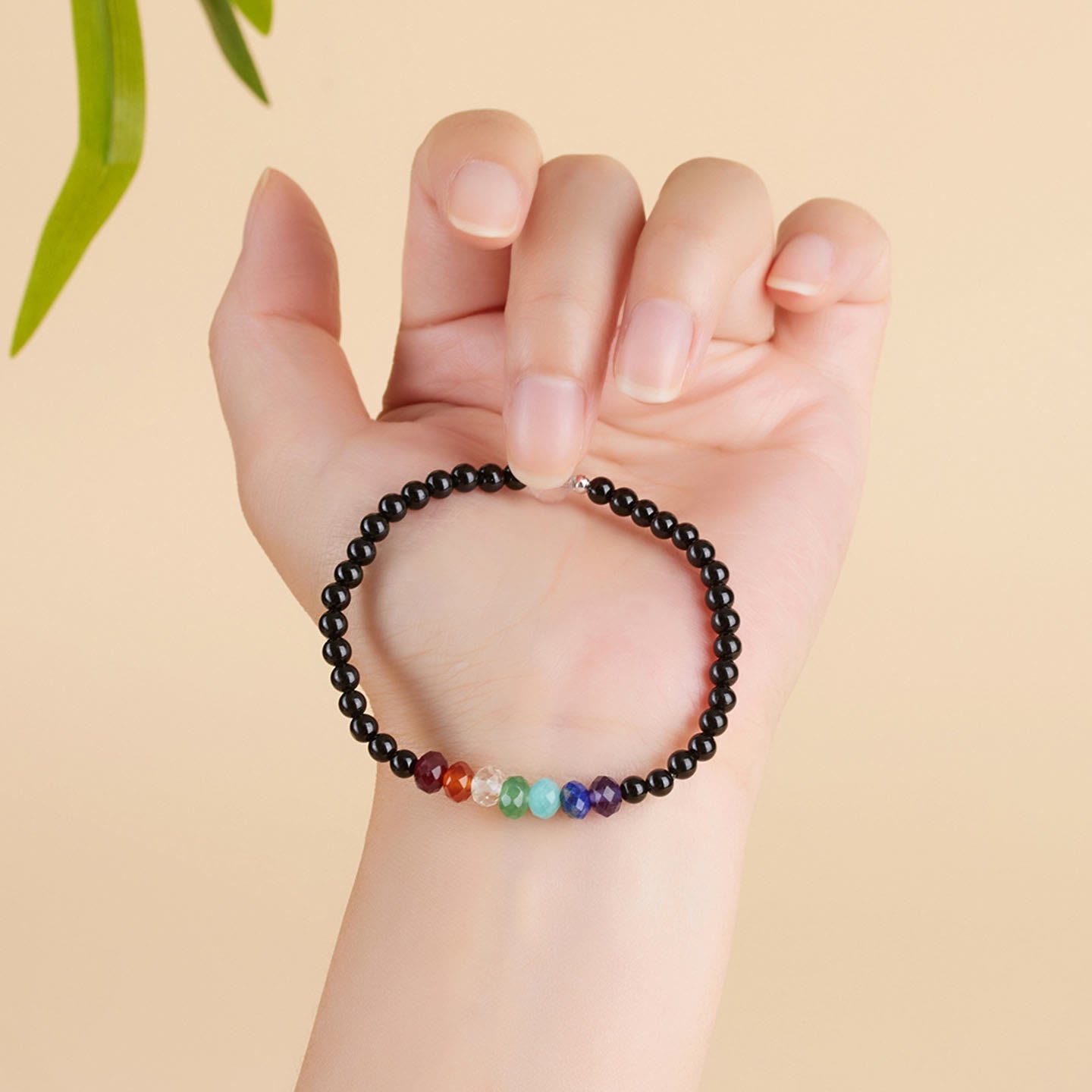 WORN WITHIN Ultra-fine 4mm Black Tourmaline Colorful Stone Bracelet