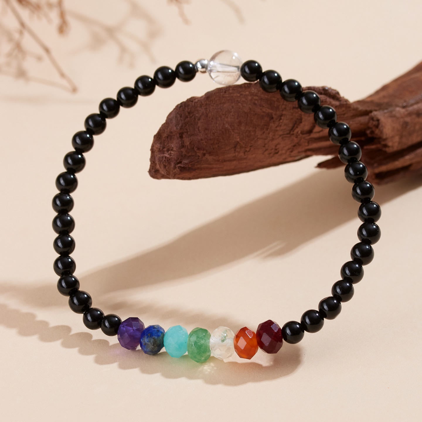 WORN WITHIN Ultra-fine 4mm Black Tourmaline Colorful Stone Bracelet