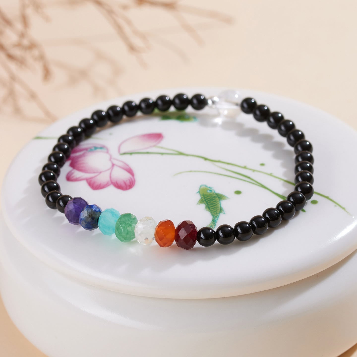 WORN WITHIN Ultra-fine 4mm Black Tourmaline Colorful Stone Bracelet