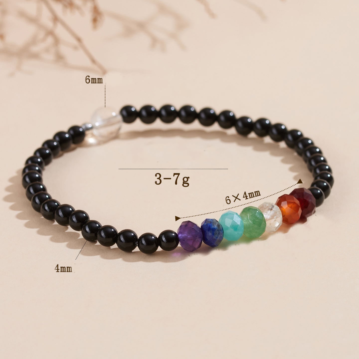 WORN WITHIN Ultra-fine 4mm Black Tourmaline Colorful Stone Bracelet