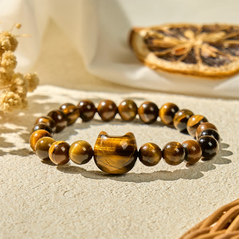 WORN WITHIN Cute Cat Tiger Eye Power Beads Bracelet