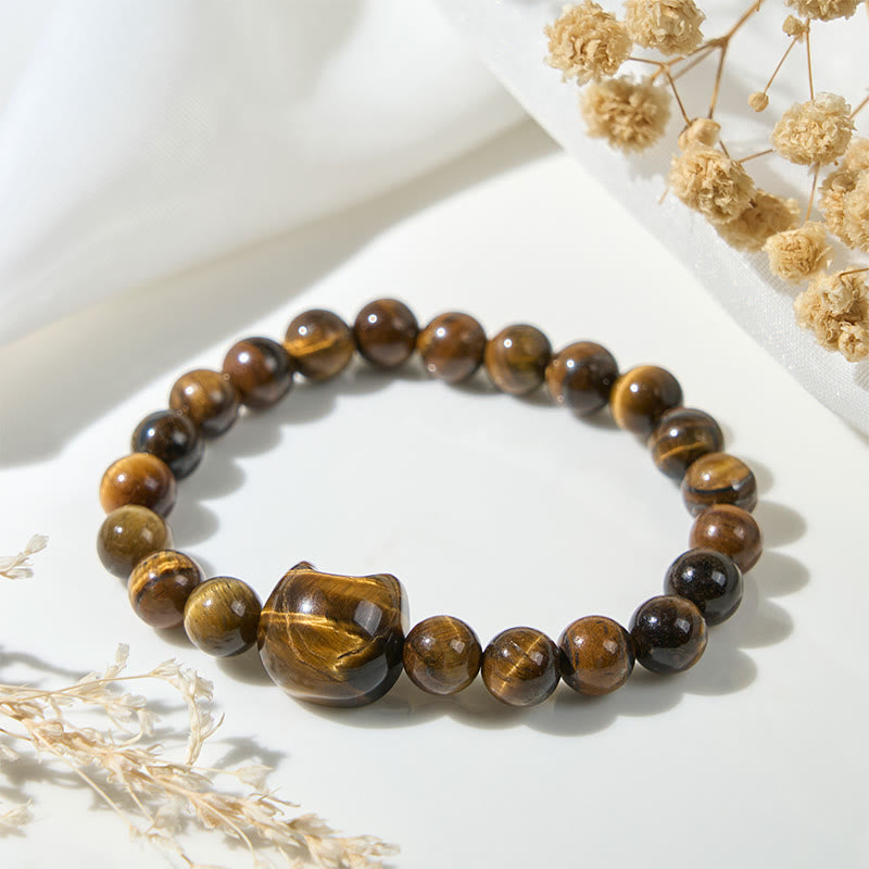 WORN WITHIN Cute Cat Tiger Eye Power Beads Bracelet