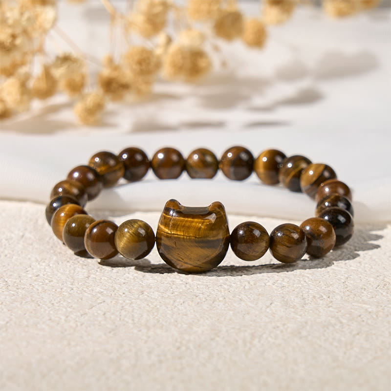 WORN WITHIN Cute Cat Tiger Eye Power Beads Bracelet