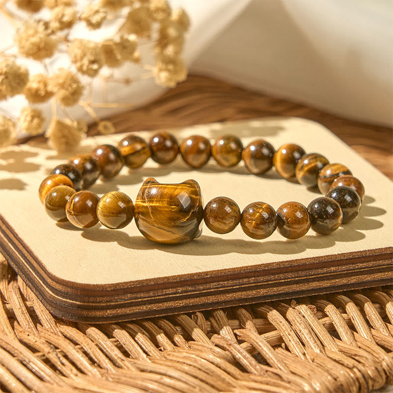 WORN WITHIN Cute Cat Tiger Eye Power Beads Bracelet