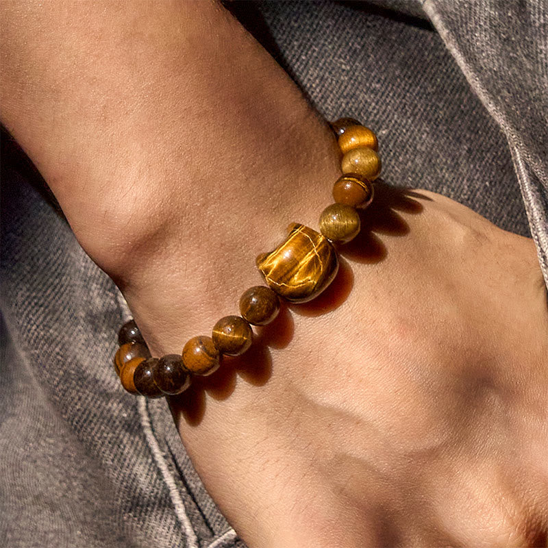 WORN WITHIN Cute Cat Tiger Eye Power Beads Bracelet