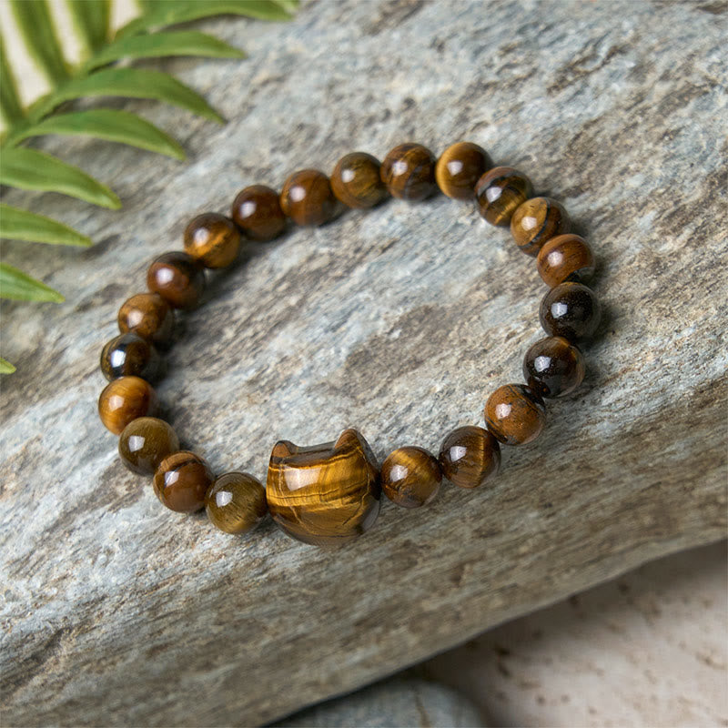 WORN WITHIN Cute Cat Tiger Eye Power Beads Bracelet
