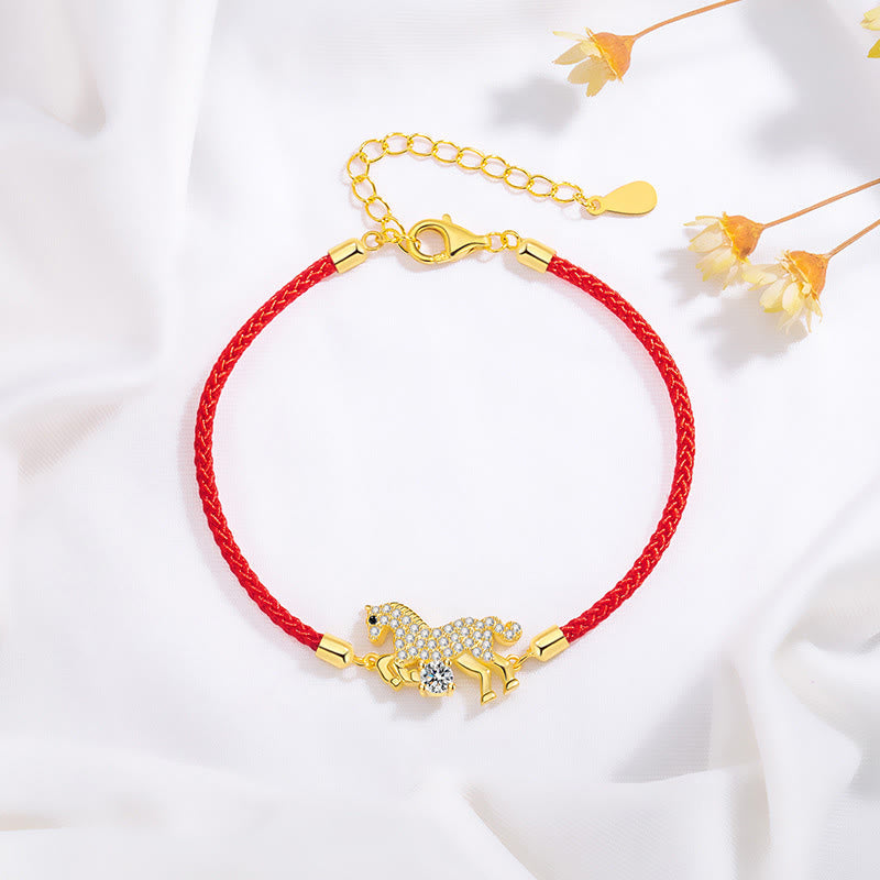 925 Silver Horse Red String Bracelet