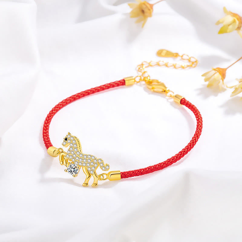 925 Silver Horse Red String Bracelet