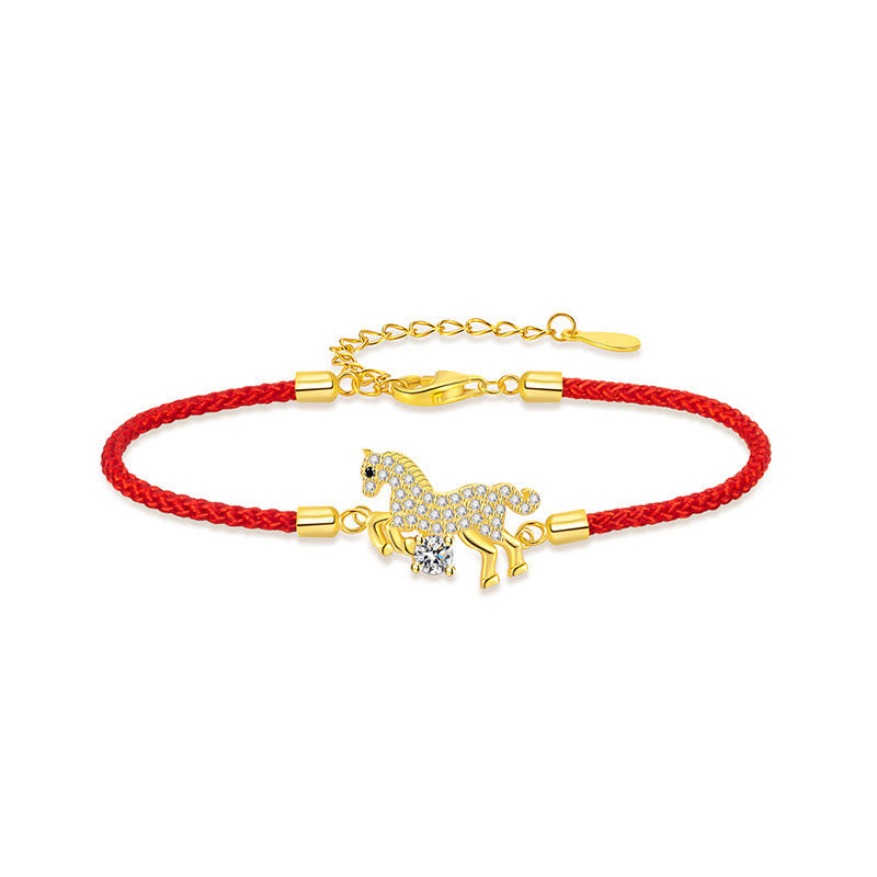 925 Silver Horse Red String Bracelet