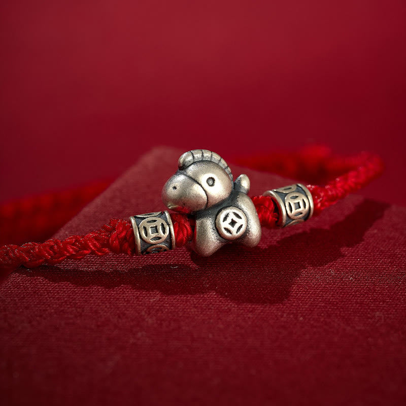 999 Silver Horse Adjustable String Bracelet