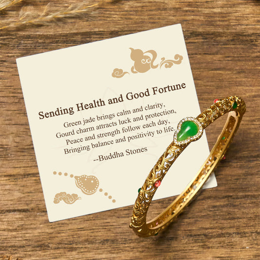 " Sending Health and Good Fortune" Cyan Jade Copper Bangle Includes Gift Message Card