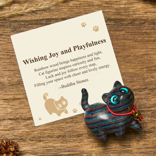 " Wishing Joy and Playfulness" Colored Sandalwood Cat Decor Includes Gift Message Card