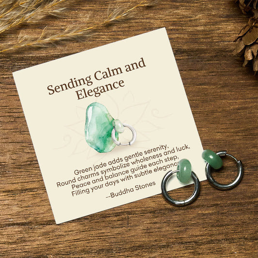 " Sending Calm and Elegance" Titanium Steel Jade Earrings Includes Gift Message Card