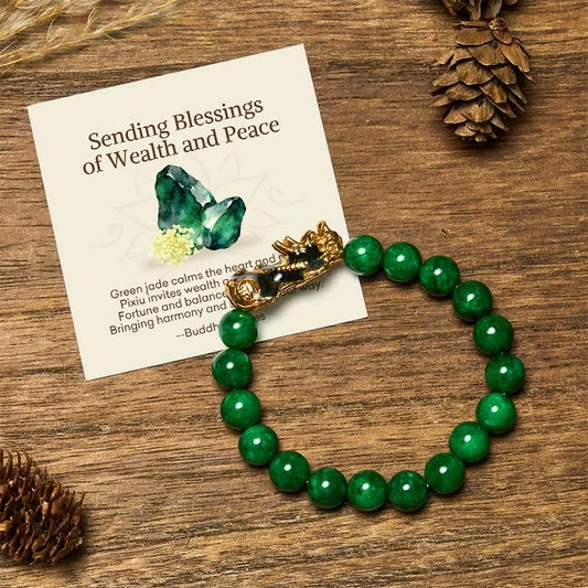 " Sending Blessings of Wealth and Peace" PiXiu Jade Bracelet Includes Gift Message Card