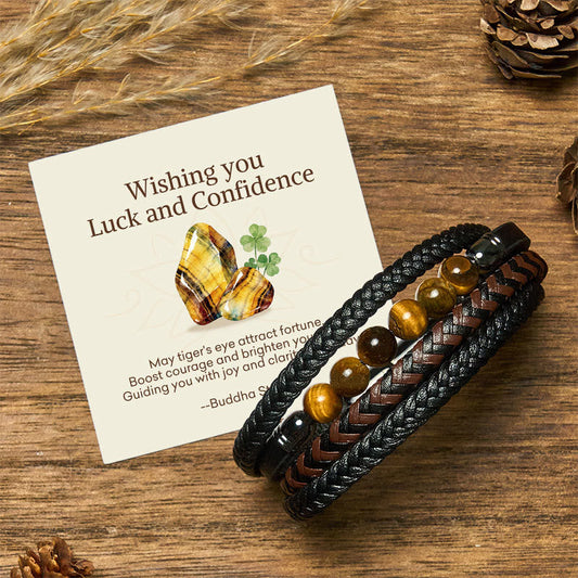 " Wishing You Luck and Confidence" Tiger Eye Leather Includes Gift Message Card