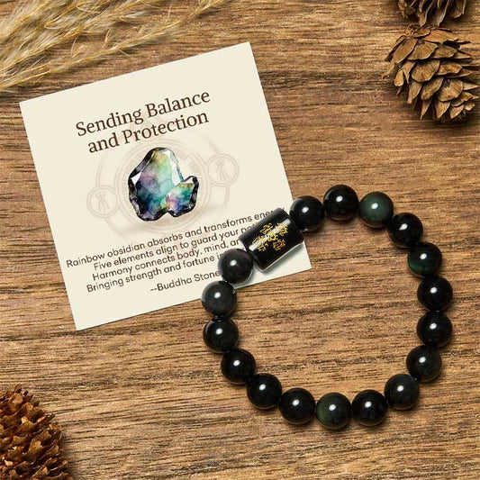 " Sending Balance and Protection" Rainbow Obsidian Bracelet Includes Gift Message Card