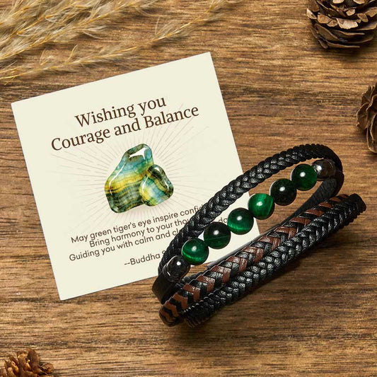 " Wishing You Courage and Balance" Green Tiger Eye Bracelet Includes Gift Message Card
