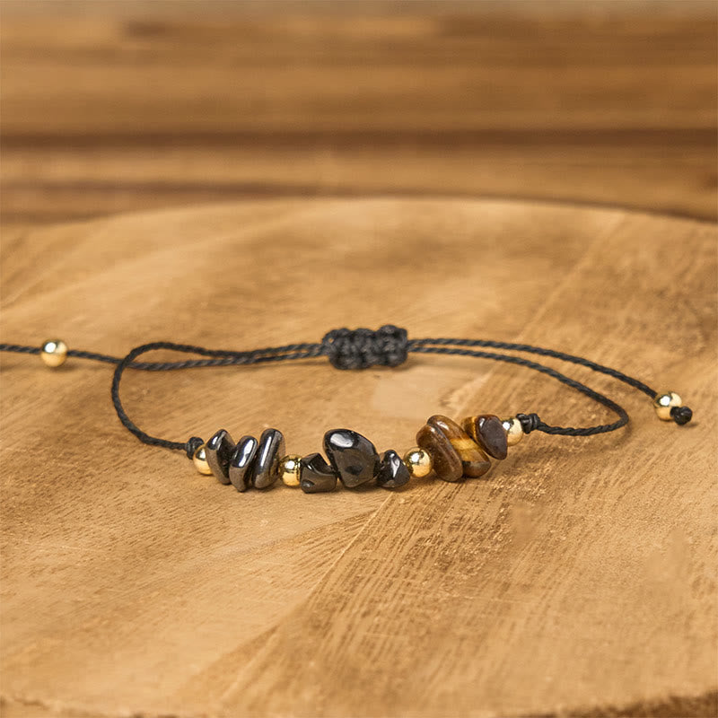 WORN WITHIN Tiger Eye Black Tourmaline Pyrite Protection Card Rope Bracelet