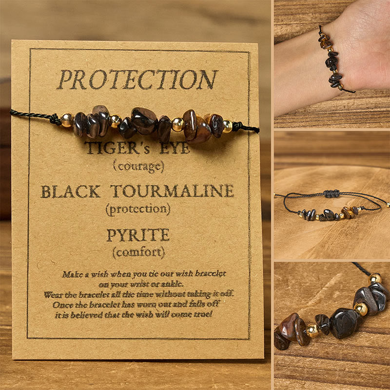 WORN WITHIN Tiger Eye Black Tourmaline Pyrite Protection Card Rope Bracelet