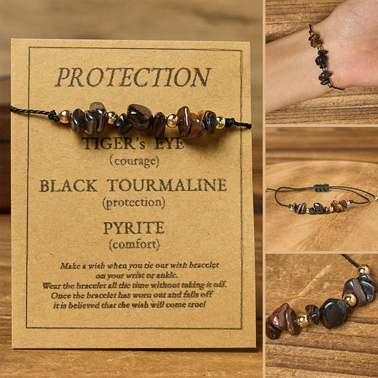 WORN WITHIN Tiger Eye Black Tourmaline Pyrite Protection Card Rope Bracelet