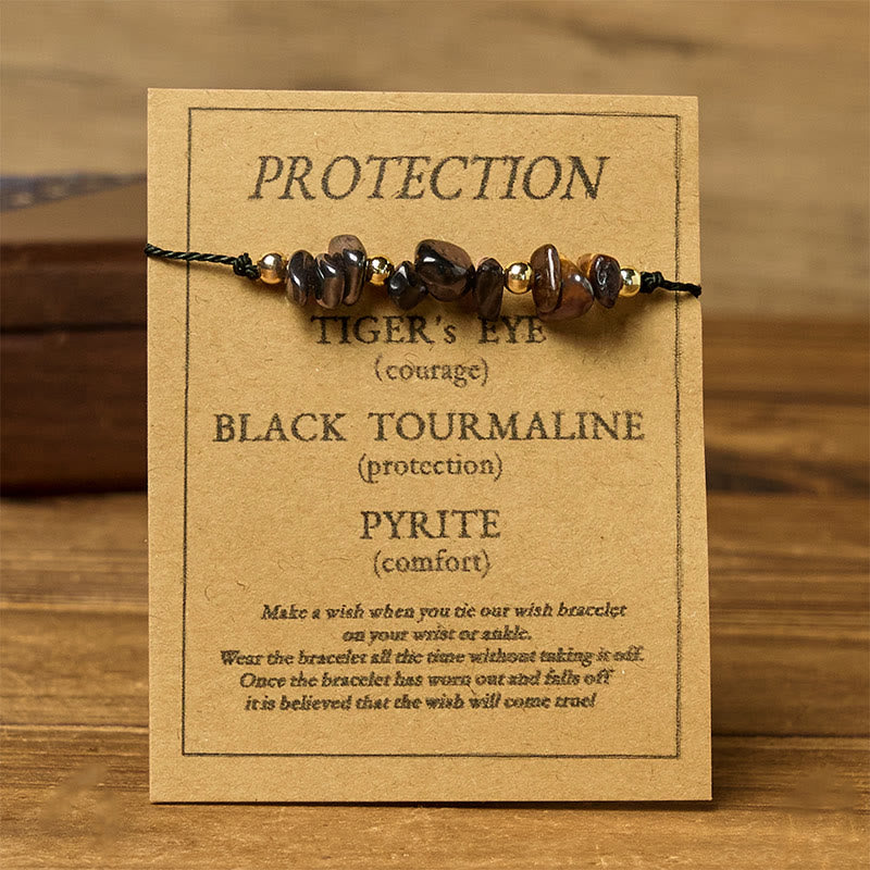 WORN WITHIN Tiger Eye Black Tourmaline Pyrite Protection Card Rope Bracelet