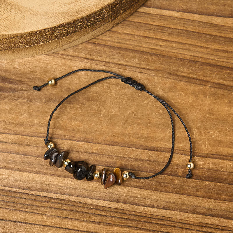 WORN WITHIN Tiger Eye Black Tourmaline Pyrite Protection Card Rope Bracelet