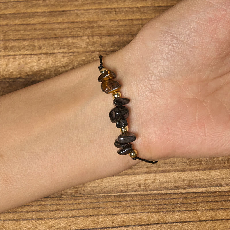 WORN WITHIN Tiger Eye Black Tourmaline Pyrite Protection Card Rope Bracelet