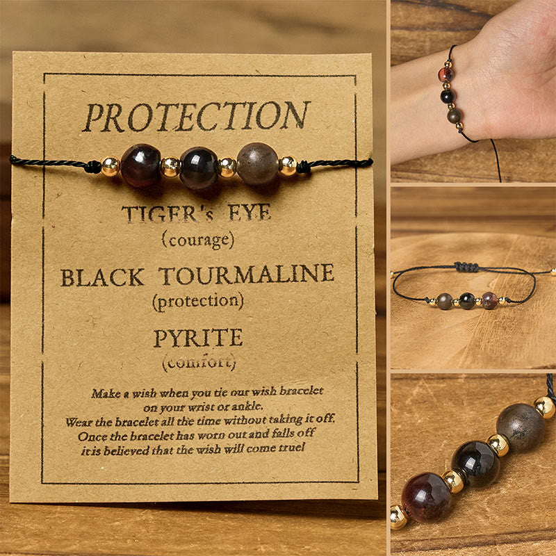 WORN WITHIN Tiger Eye Black Tourmaline Pyrite Protection Card Rope Bracelet