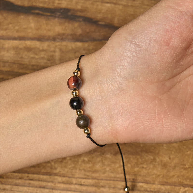 WORN WITHIN Tiger Eye Black Tourmaline Pyrite Protection Card Rope Bracelet