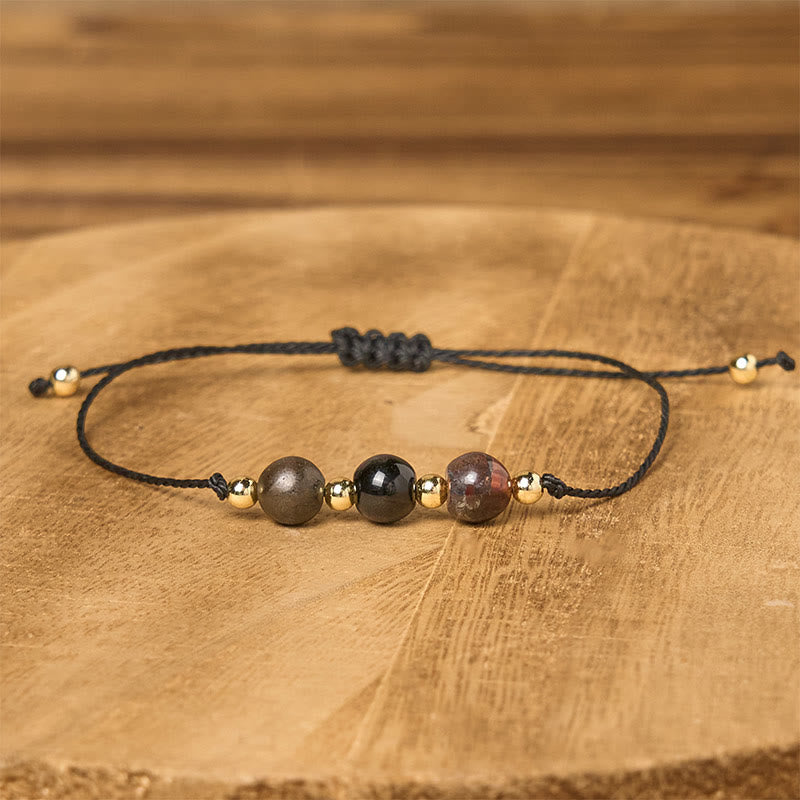 WORN WITHIN Tiger Eye Black Tourmaline Pyrite Protection Card Rope Bracelet