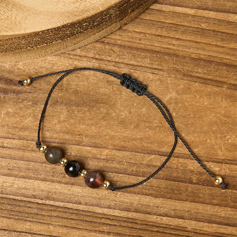 WORN WITHIN Tiger Eye Black Tourmaline Pyrite Protection Card Rope Bracelet