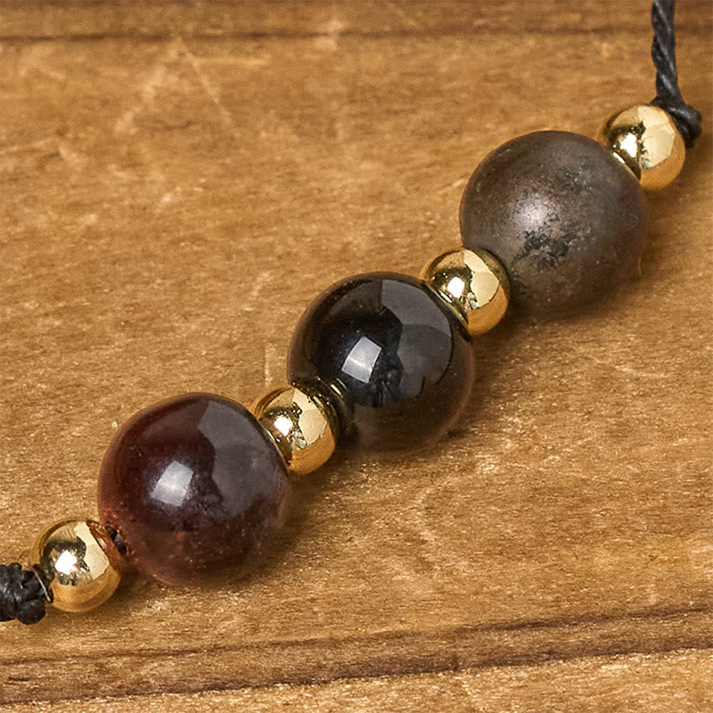 WORN WITHIN Tiger Eye Black Tourmaline Pyrite Protection Card Rope Bracelet