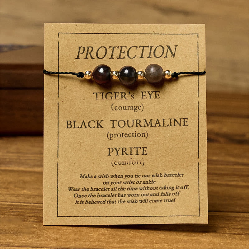 WORN WITHIN Tiger Eye Black Tourmaline Pyrite Protection Card Rope Bracelet