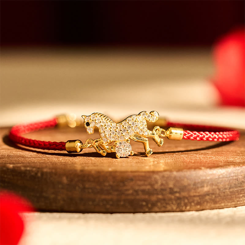 925 Silver Horse Red String Bracelet