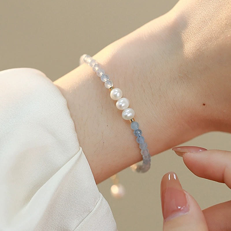 Buddha Stones Natural Aquamarine Fine 4mm Bead Pearl Serenity Bracelet