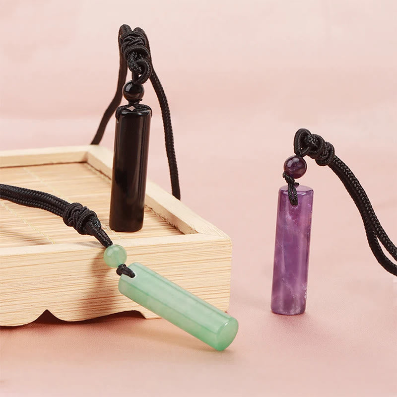 WORN WITHIN Various Crystal Rose Quartz Green Aventurine Amethyst Cylinder Healing Necklace Pendant