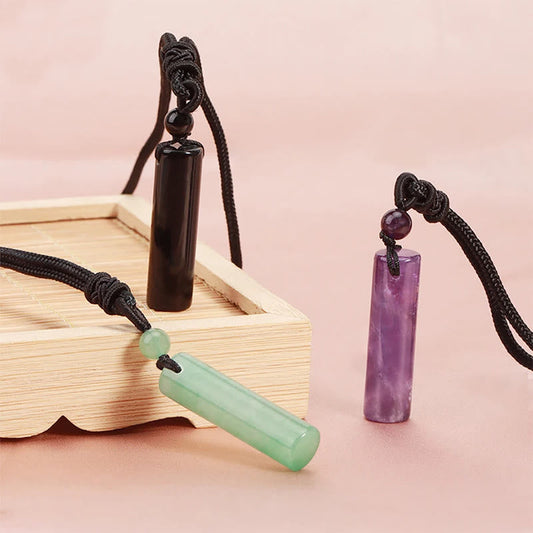 WORN WITHIN Various Crystal Rose Quartz Green Aventurine Amethyst Cylinder Healing Necklace Pendant