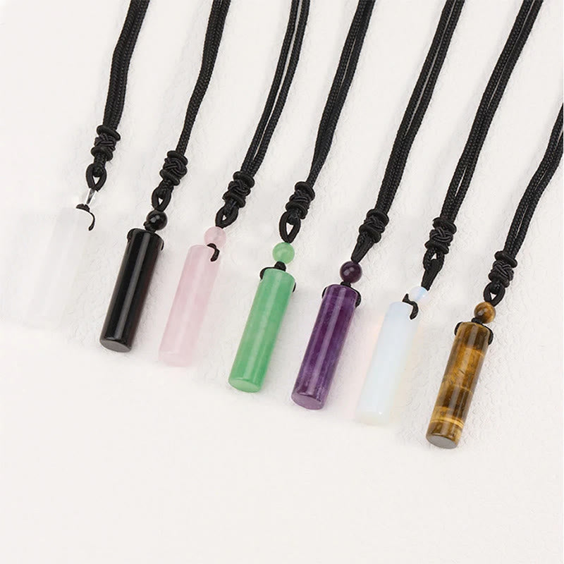 WORN WITHIN Various Crystal Rose Quartz Green Aventurine Amethyst Cylinder Healing Necklace Pendant