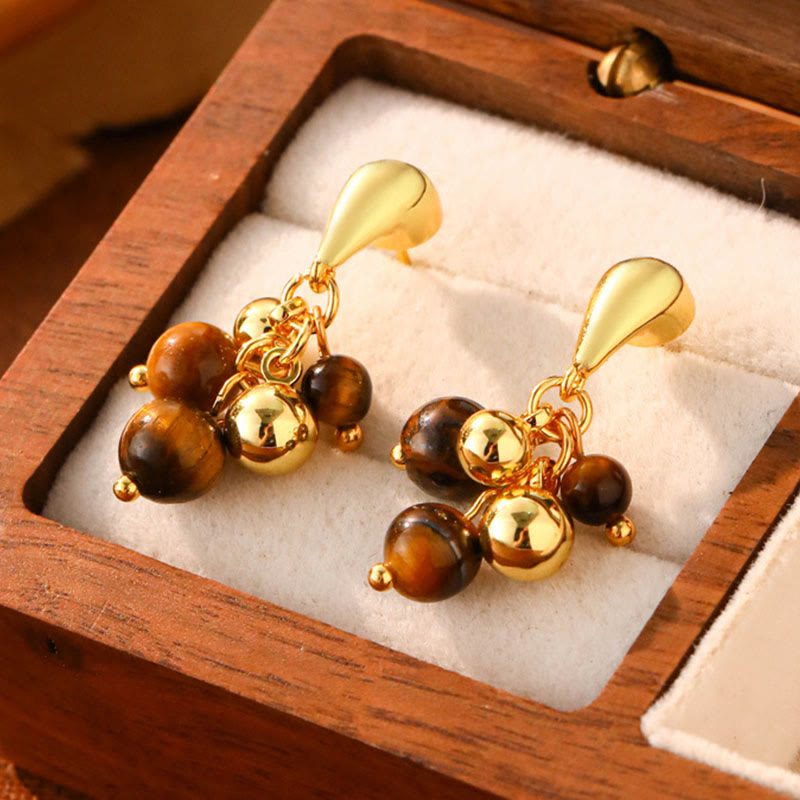 WORN WITHIN Tiger Eye Round Bead Fish Tail Irregular Design Protection Earrings
