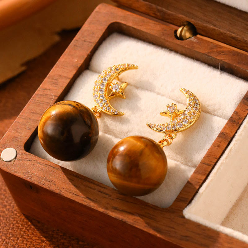 WORN WITHIN Tiger Eye Round Bead Fish Tail Irregular Design Protection Earrings