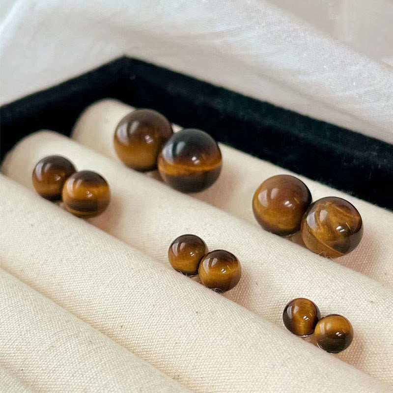 WORN WITHIN Simple Tiger Eye Retro Round Protection Stud Earrings