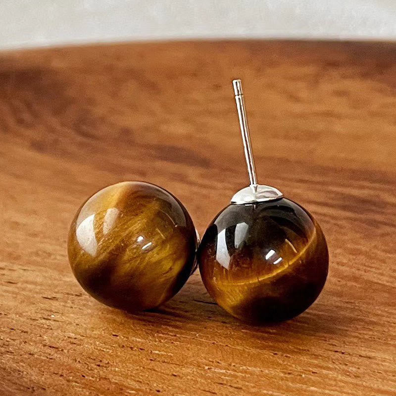 WORN WITHIN Simple Tiger Eye Retro Round Protection Stud Earrings