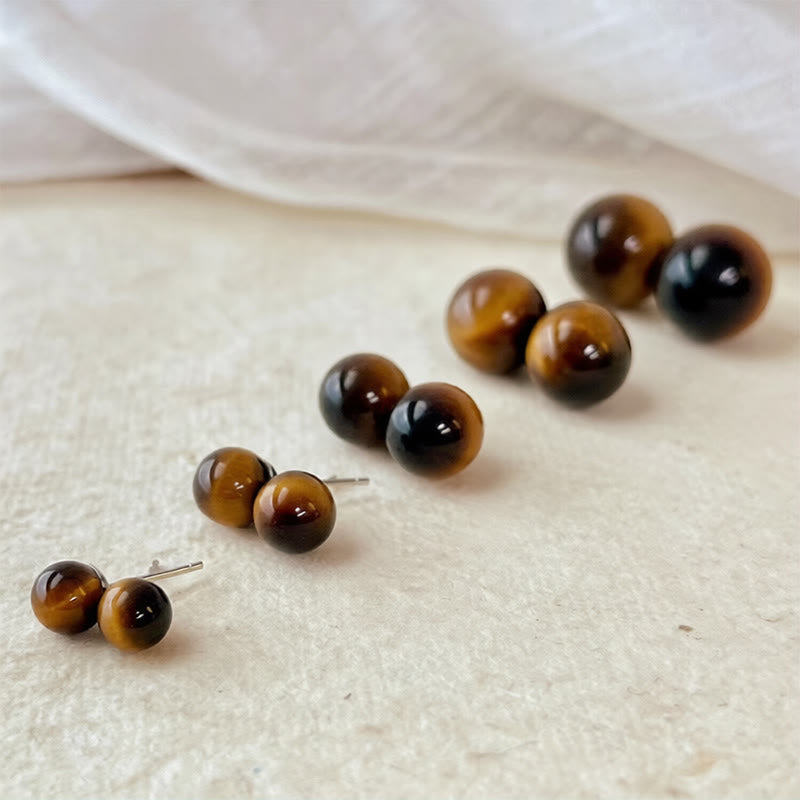 WORN WITHIN Simple Tiger Eye Retro Round Protection Stud Earrings